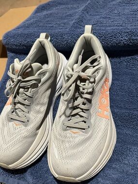 Hoka One One Light Gray and Blue Women's Bondi 8 Running Shoe